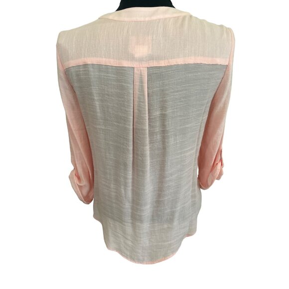 Ruby Rd. Petite Sheer Button-Down Front Tie Blouse - Pink , Size PS - Picture 3 of 7